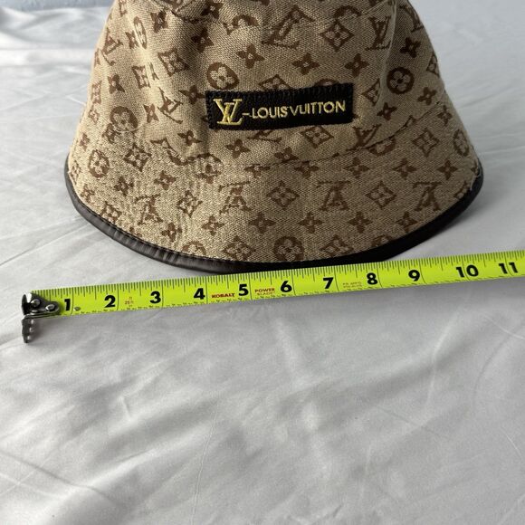 Louis Vuitton Cotton Bucket Hat Beige & Brown Leather Trim Logo 2 3/4” Brim - Picture 2 of 12